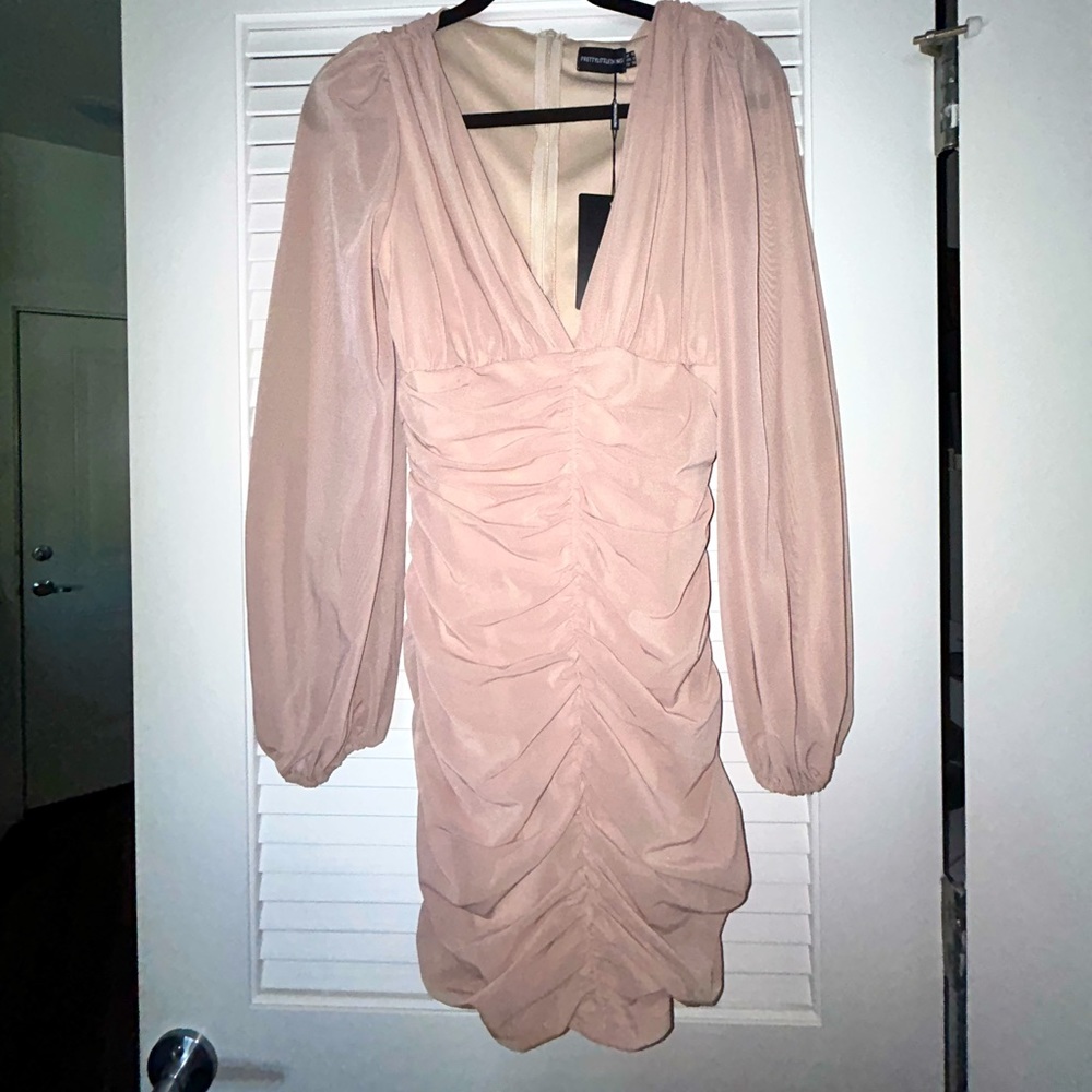 DUSTY PINK LONG SLEEVE DRESS // PRETTY LITTLE THING
